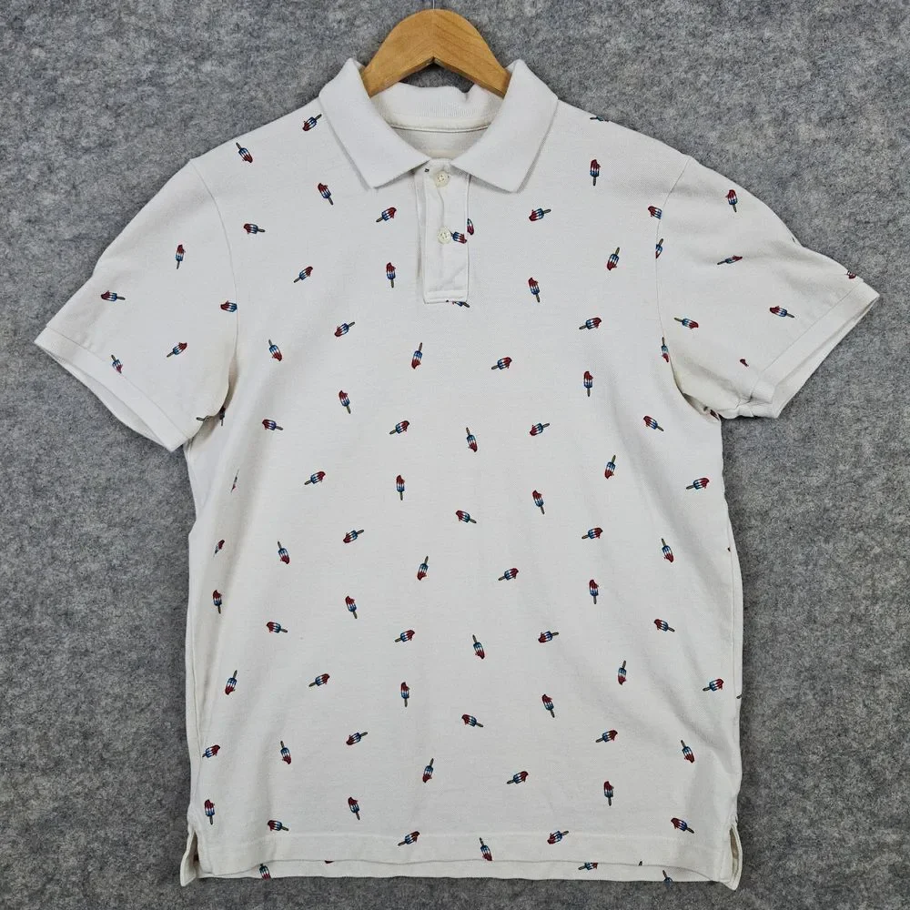 Aeropostale Youth Size M Ivory Polo Shirt 100% Cotton Popsicle Print Preppy Boys